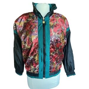 Vtg 80/90s Active Stuff Bomber Jacket Celestial Floral Star Hip Hop Indie Boho S
